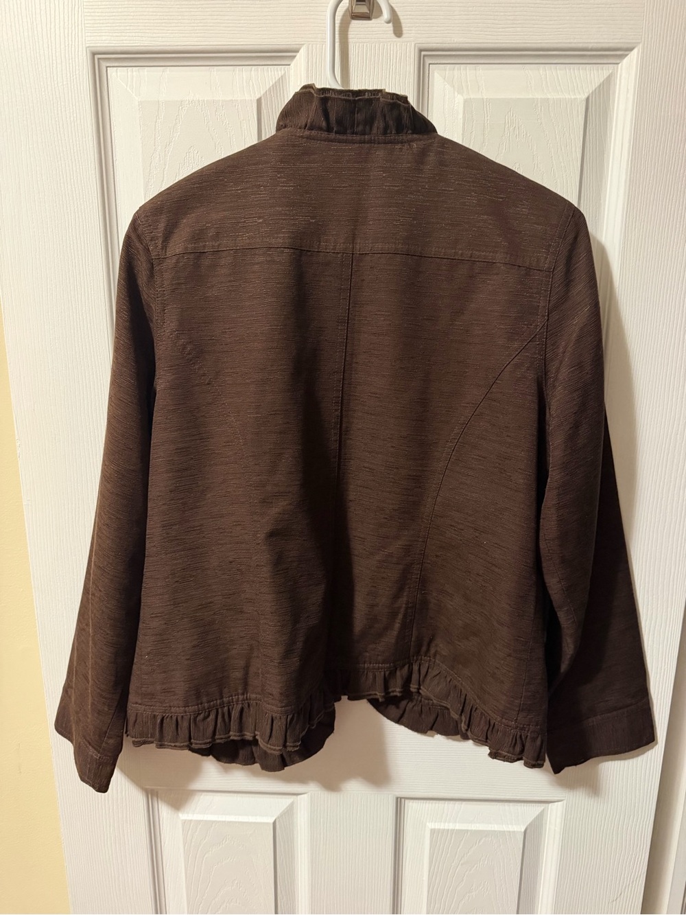 Brown silk Ruffle-Trim Utility Jacket - Picture 4 of 7